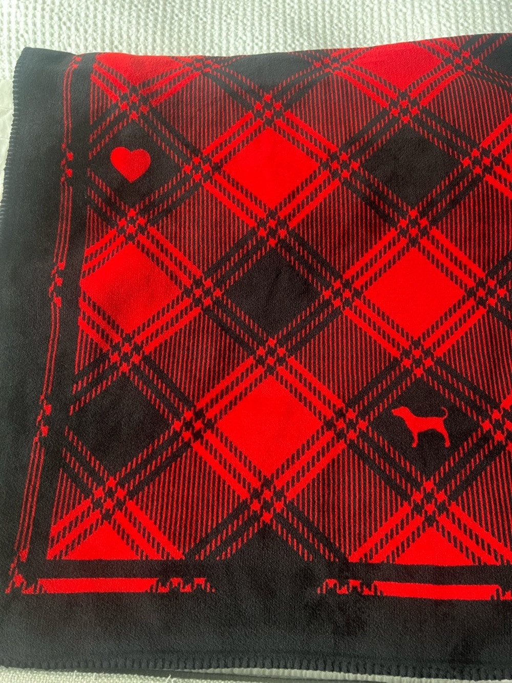 PINK Victoria's Secret Red and Black Plaid Throw Blanket - Picture 2 of 4